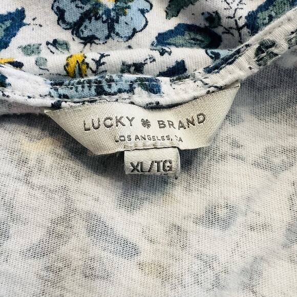Lucky Brand Women's XL Blue Gold Small Print Floral Knit Top Shirt (A0131) - Picture 6 of 7